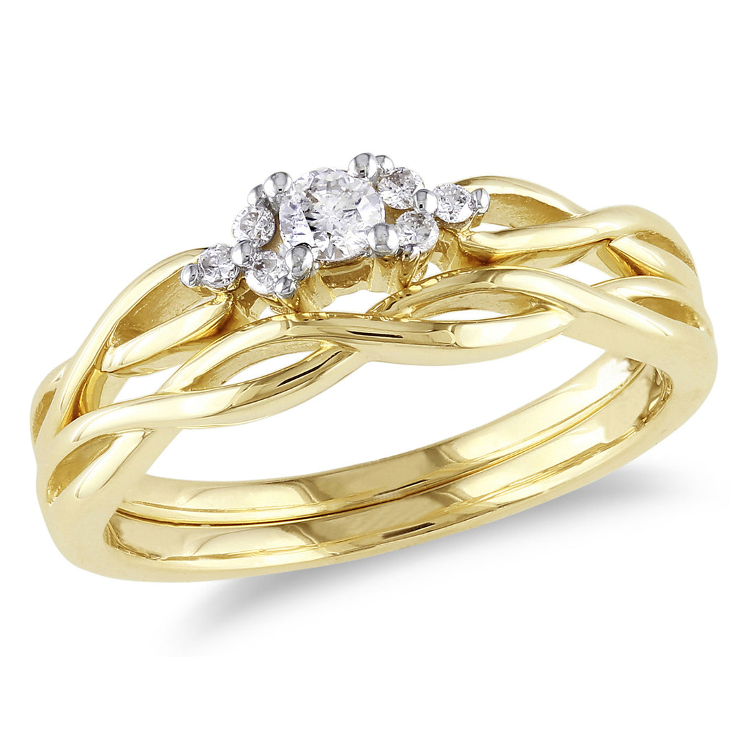 Diamond Engagement Ring and Wedding Band Set 1/6 Carat (ctw Color H-I Clarity I2-I3) in 10K Yellow Gold Image 1