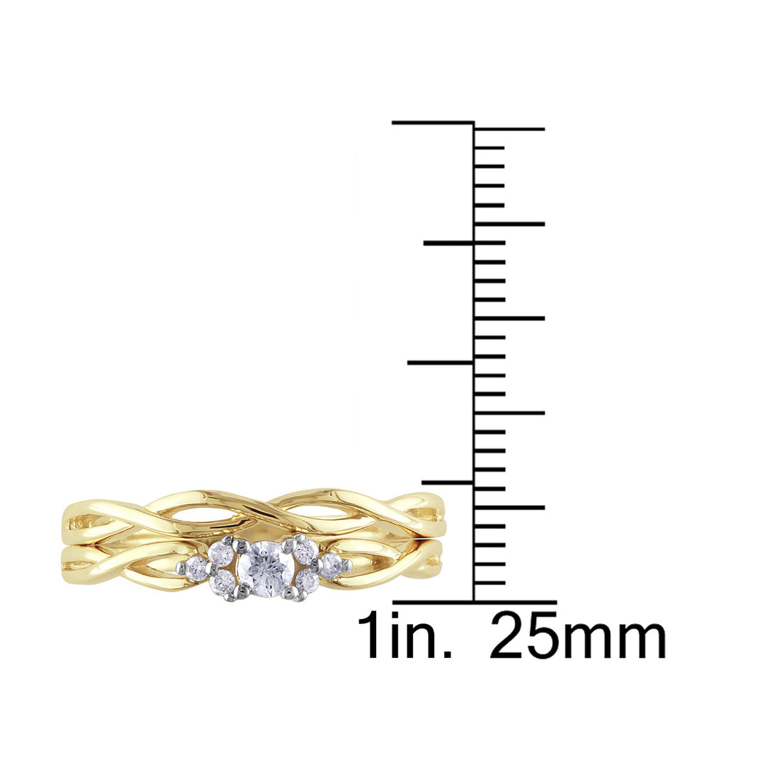 Diamond Engagement Ring and Wedding Band Set 1/6 Carat (ctw Color H-I Clarity I2-I3) in 10K Yellow Gold Image 4