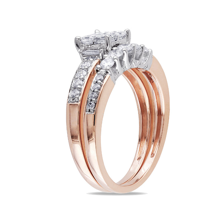 1.0 Carat (ctw H-I I2-I3) Princess-Cut Diamond Engagement Ring and Band Bridal Wedding-Set 14K Rose Pink Gold Image 2