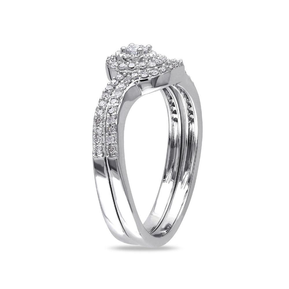 Diamond Engagement Ring and Wedding Band Set 1/3 Carat (ctw Color H-I Clarity I2-I3) 10K White Gold Image 2