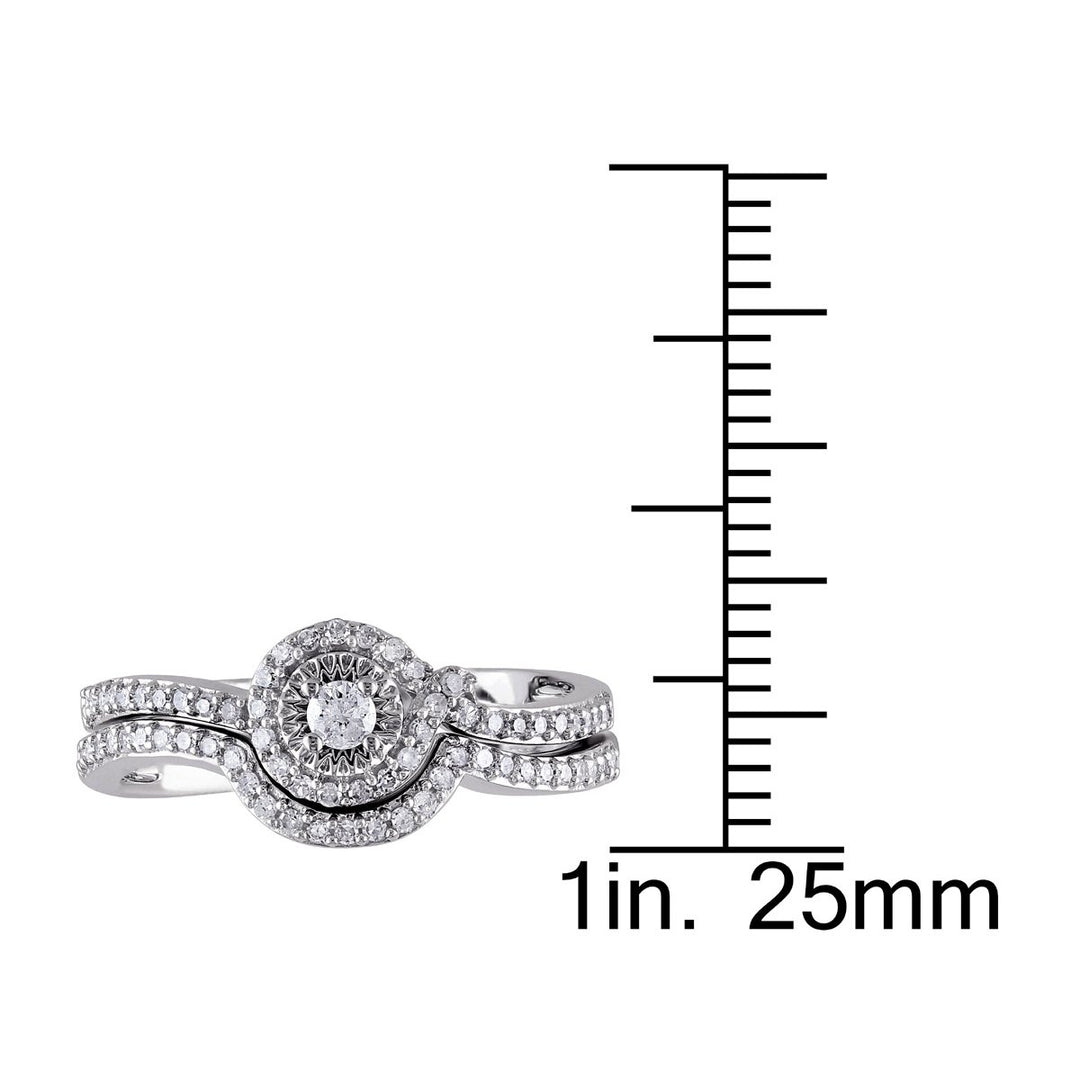 Diamond Engagement Ring and Wedding Band Set 1/3 Carat (ctw Color H-I Clarity I2-I3) 10K White Gold Image 4