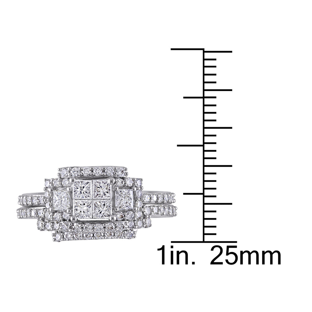 Princess Cut Diamond Engagement Ring and Wedding Band Set 1.20 Carat (ctw Color H-I Clarity I2-I3) in 14K White Gold Image 4