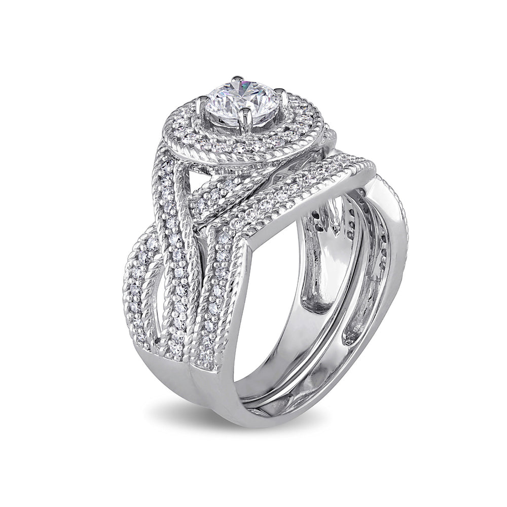 1.00 Carat (ctw H-II2-I3) Diamond Engagement Ring and Wedding Band Set 14K White Gold Image 2