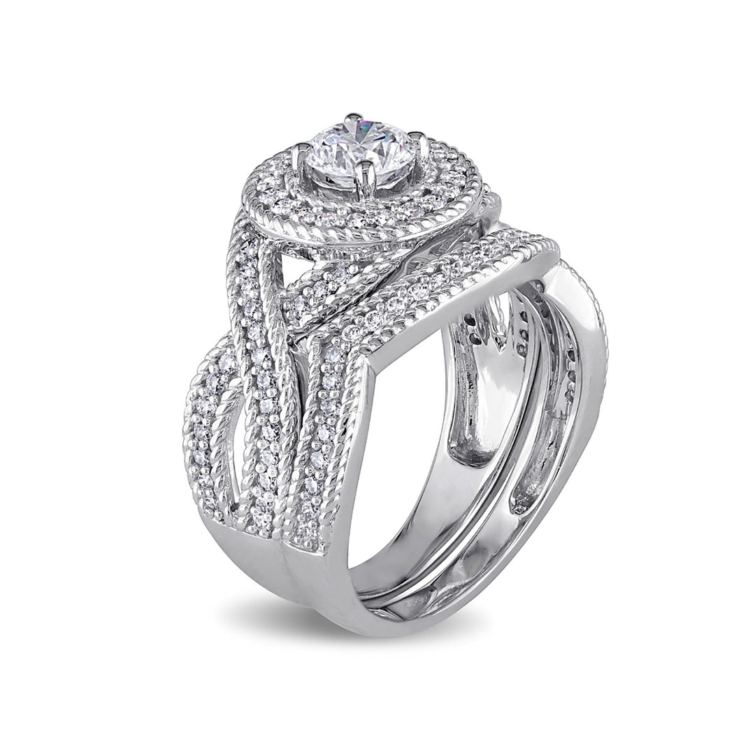 1.00 Carat (ctw H-II2-I3) Diamond Engagement Ring and Wedding Band Set 14K White Gold Image 2
