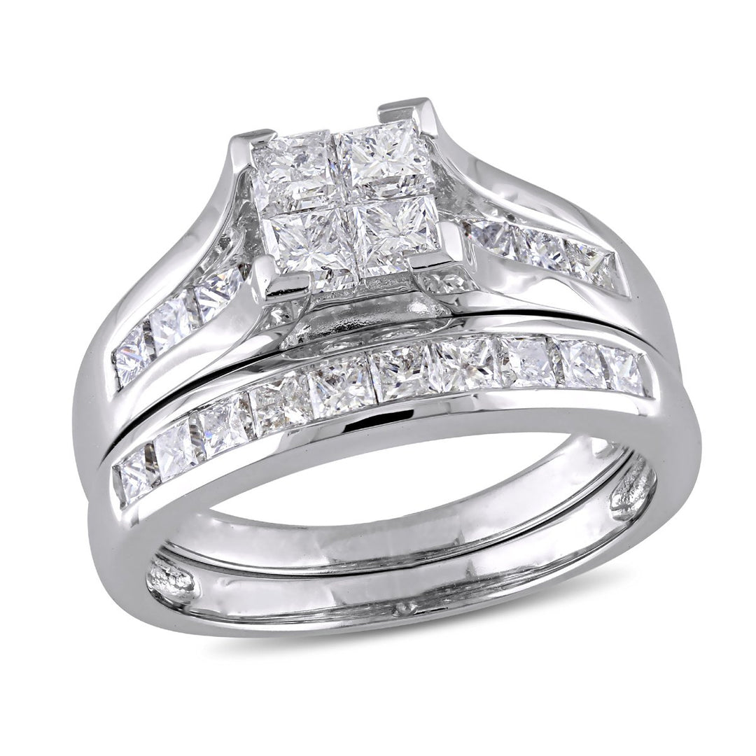 2.00 Carat (ctw H-II2-I3) Princess-Cut Diamond Engagement Ring Wedding Band Bridal Set in 14K White Gold Image 1