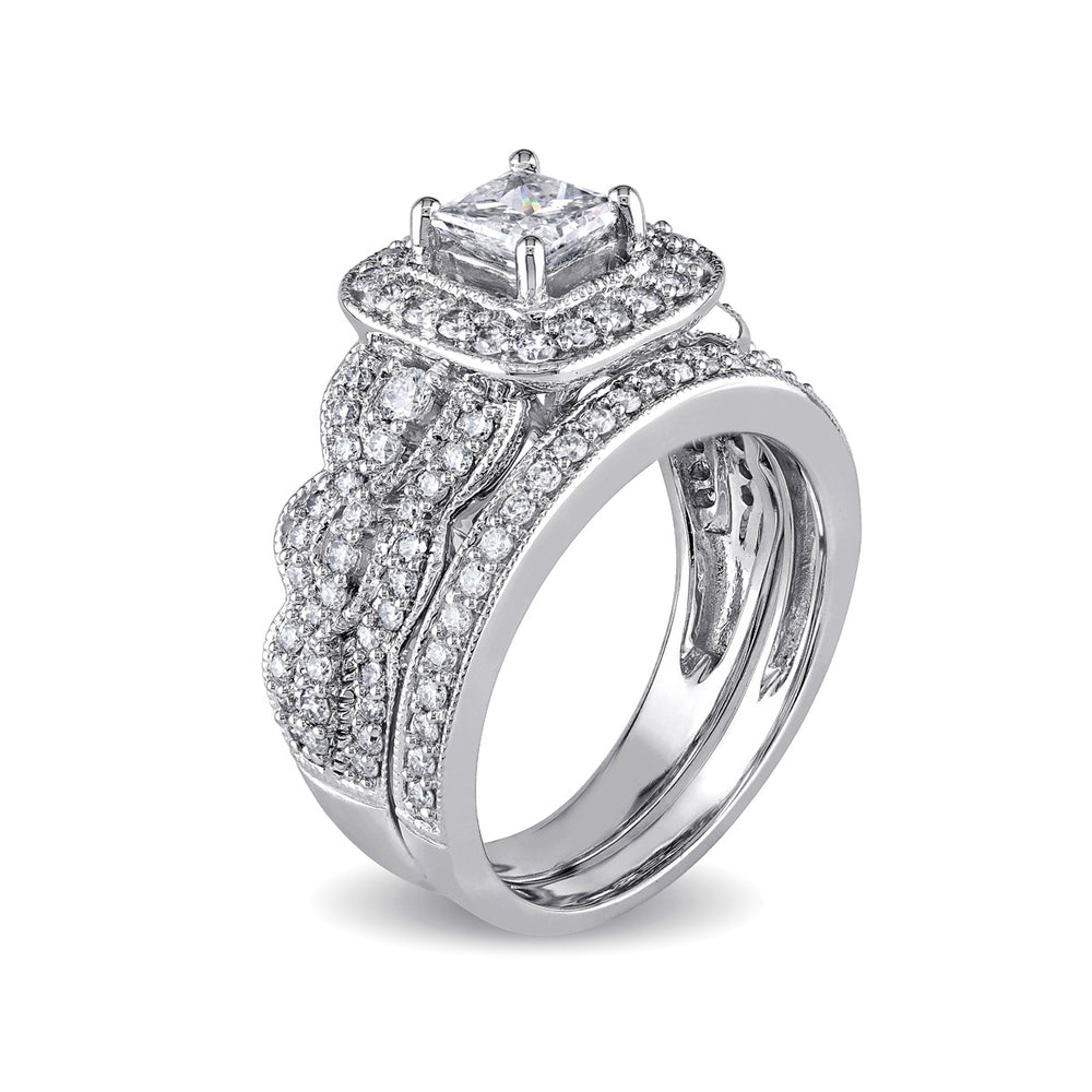 1.25 Carat (ctw Color H-I Clarity I2-I3) Princess Cut Diamond Engagement Ring and Wedding Band Bridal Set in 14K White Image 2