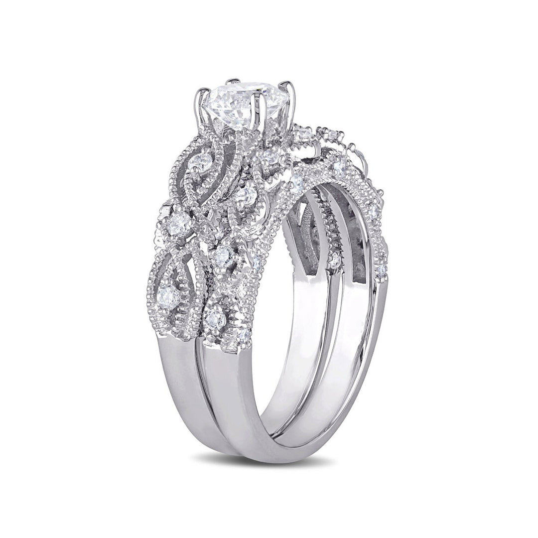 Diamond Engagement Ring and Wedding Band Set 1.25 Carat (ctw) in 10K White Gold Image 2