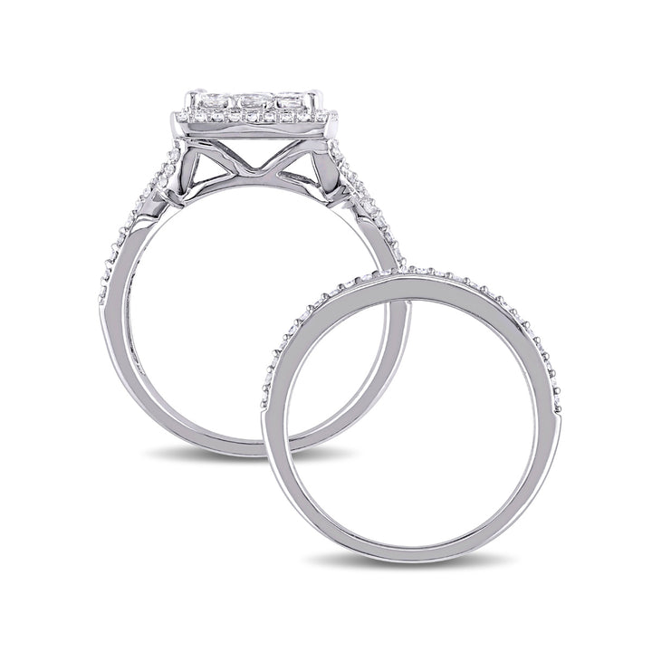 1.50 Carat (ctw) Princess Cut Diamond Engagement Ring and Wedding Band Set 10K White Gold Image 3