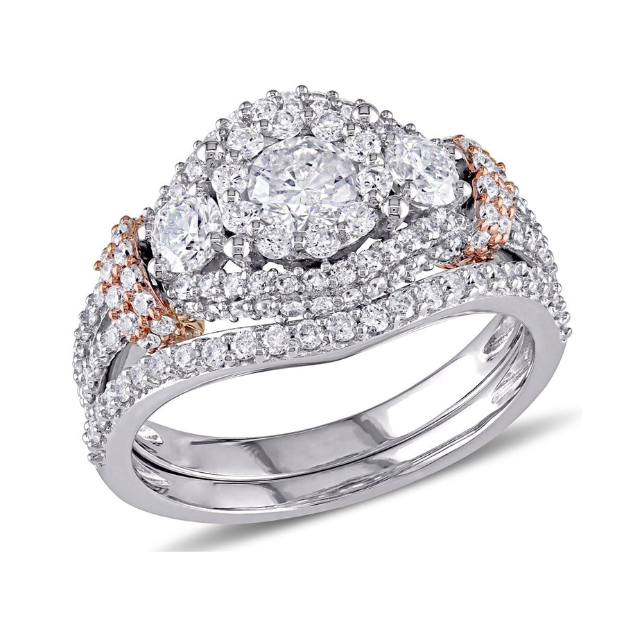 Diamond Engagement Ring and Wedding Band Set 1.50 Carat (ctw Color H-IClarity I2-I3) in 10K Rose Gold Image 1