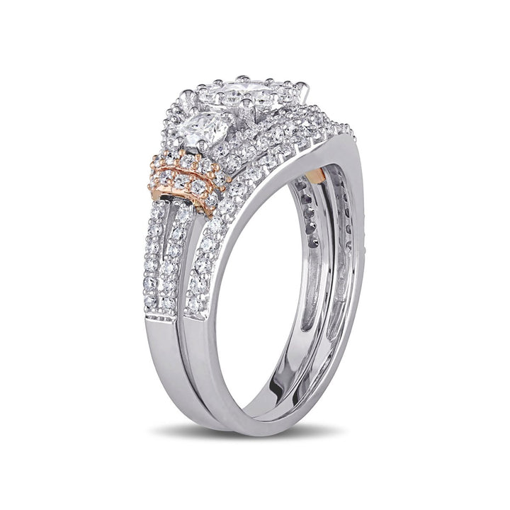 Diamond Engagement Ring and Wedding Band Set 1.50 Carat (ctw Color H-IClarity I2-I3) in 10K Rose Gold Image 2