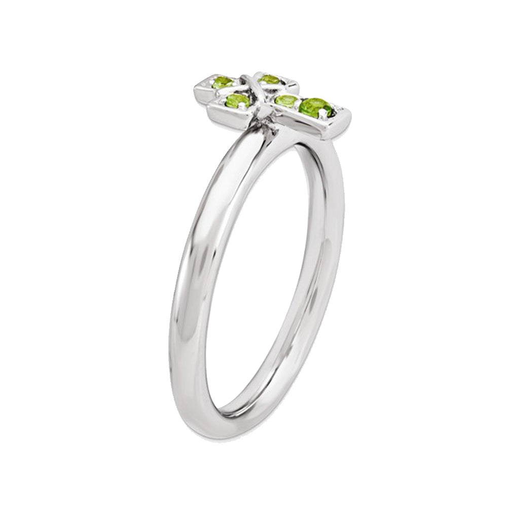 Ladies Sterling Silver Rhodium Peridot Cross Ring Image 2