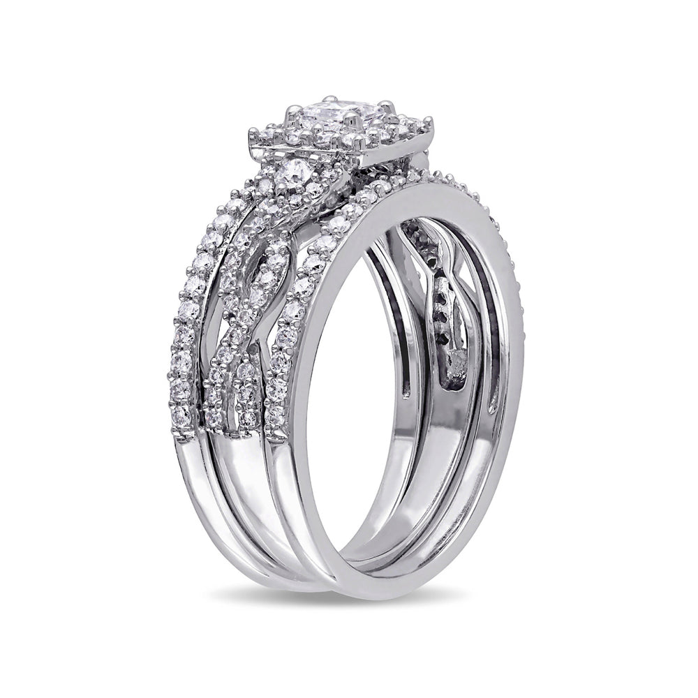 1.00 Carat (ctw H-II2-I3) Princess Cut Diamond Engagement Ring and Wedding Band Bridal Wedding Set in 10K White Gold Image 2