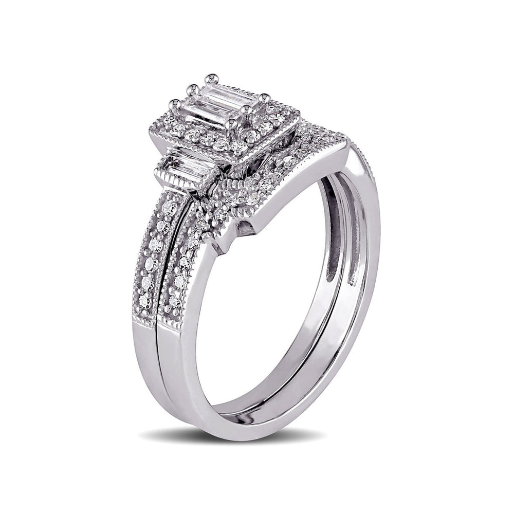 2/5 Carat (ctw) Diamond Engagement Ring and Wedding Band Set 10K White Gold Image 2