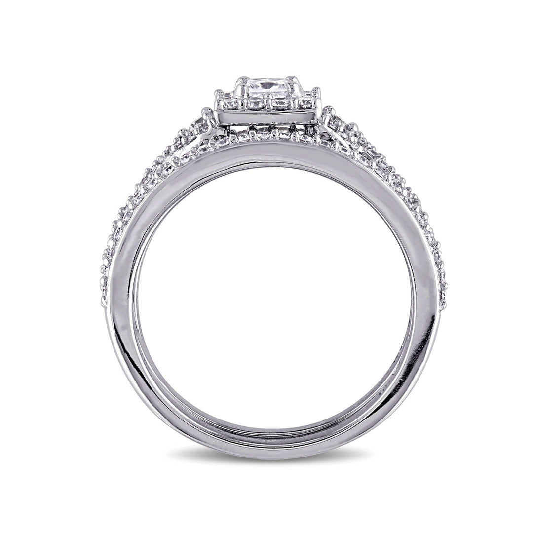 1.00 Carat (ctw H-II2-I3) Princess Cut Diamond Engagement Ring and Wedding Band Bridal Wedding Set in 10K White Gold Image 3