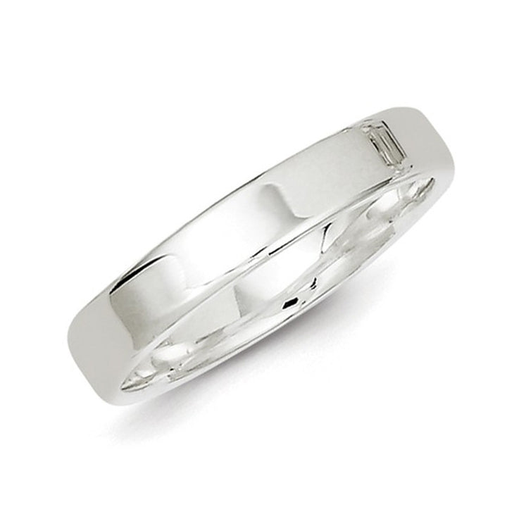 Ladies or Mens Comfort Fit 4mm Flat Wedding Band Ring in Sterling Silver Image 1