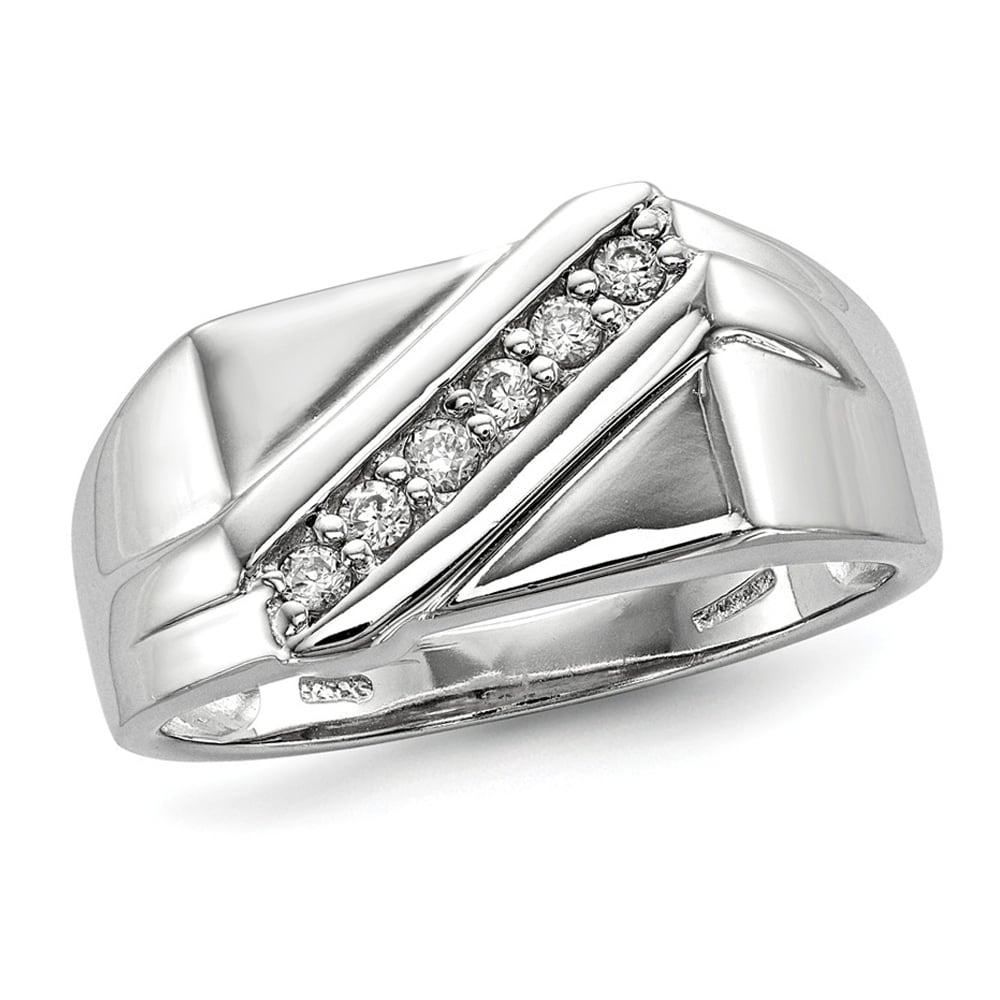 Mens Synthetic Cubic Zirconia (CZ) Band Ring in Sterling Silver Image 1