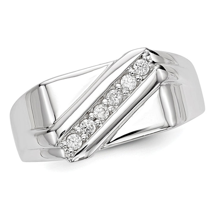 Mens Synthetic Cubic Zirconia (CZ) Band Ring in Sterling Silver Image 4