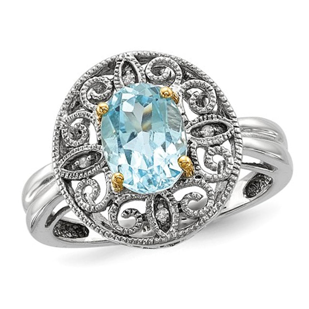 Sterling Silver Sky Blue Topaz Ring 1.40 Carat (ctw) with 14K Gold Accent Image 1