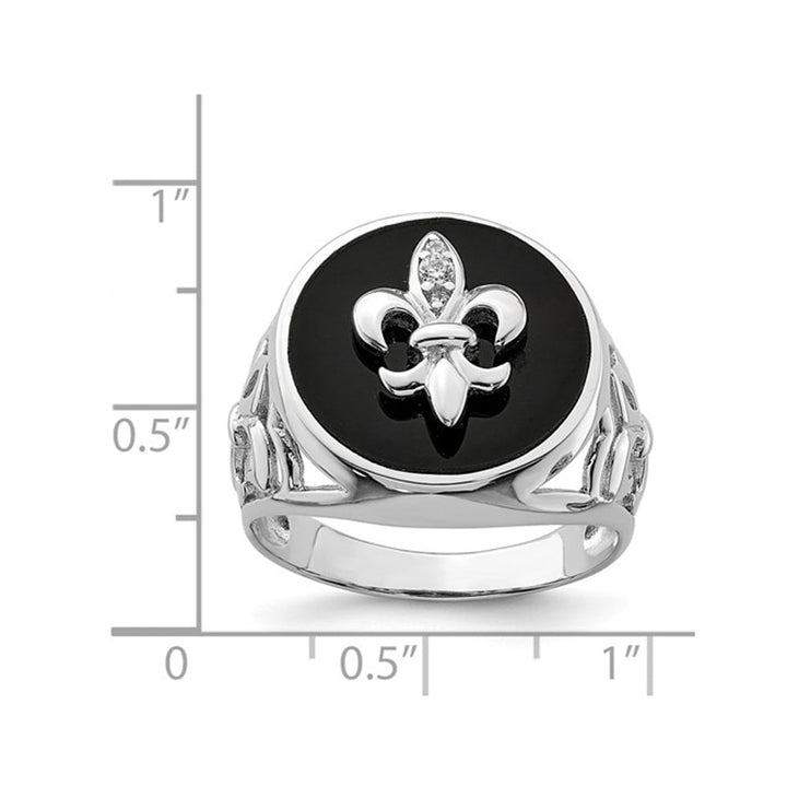 Mens Fleur De Lis Synthetic Cubic Zirconia (CZ) and Black Onyx Ring in Sterling Silver Image 4