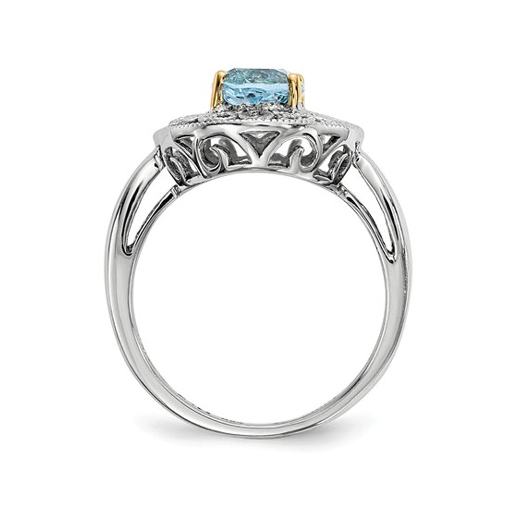 Sterling Silver Sky Blue Topaz Ring 1.40 Carat (ctw) with 14K Gold Accent Image 2