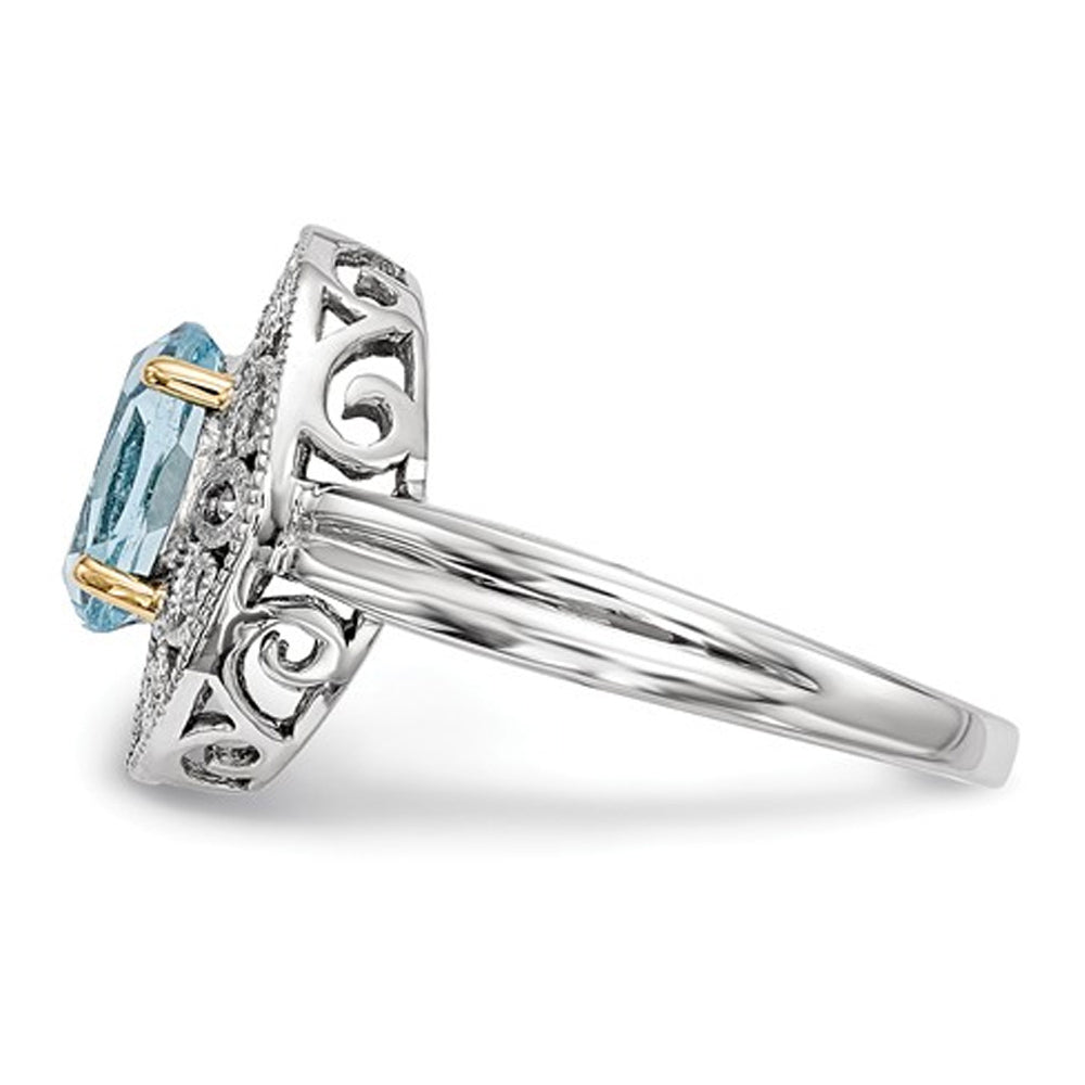 Sterling Silver Sky Blue Topaz Ring 1.40 Carat (ctw) with 14K Gold Accent Image 3