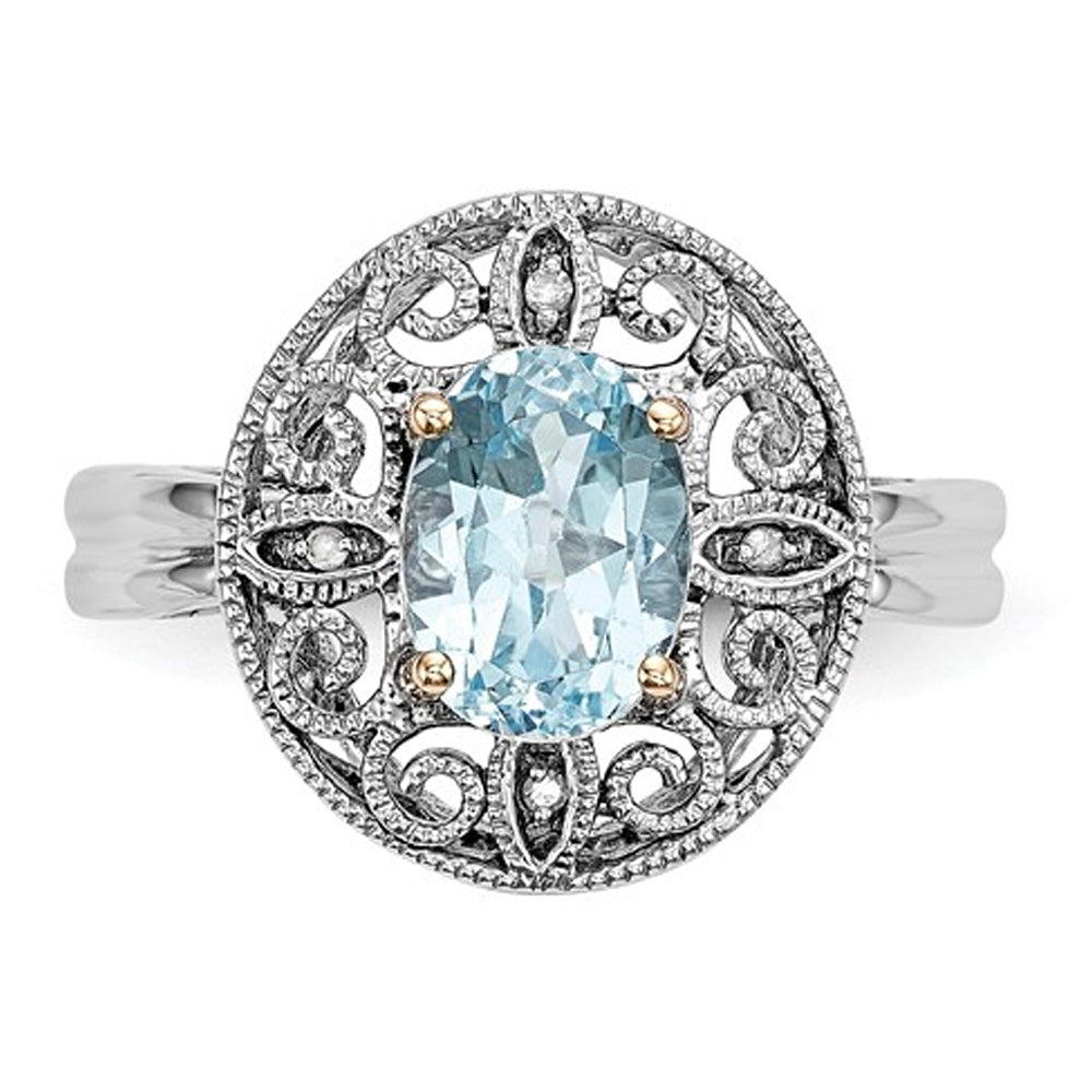 Sterling Silver Sky Blue Topaz Ring 1.40 Carat (ctw) with 14K Gold Accent Image 4