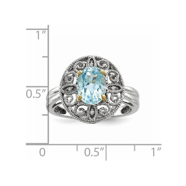 Sterling Silver Sky Blue Topaz Ring 1.40 Carat (ctw) with 14K Gold Accent Image 4