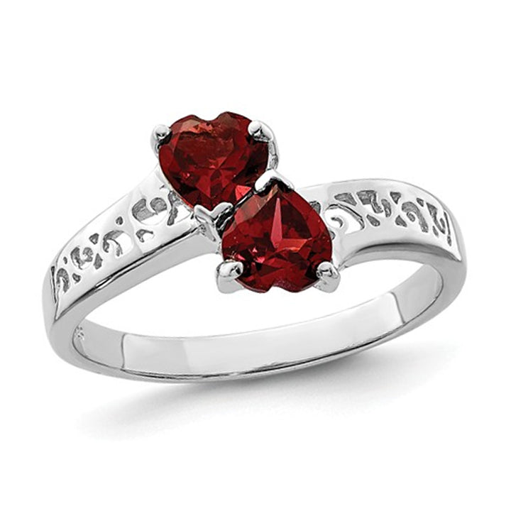 Sterling Silver Double Heart Red Garnet 1.00 Carat (ctw) Promise Ring Image 1