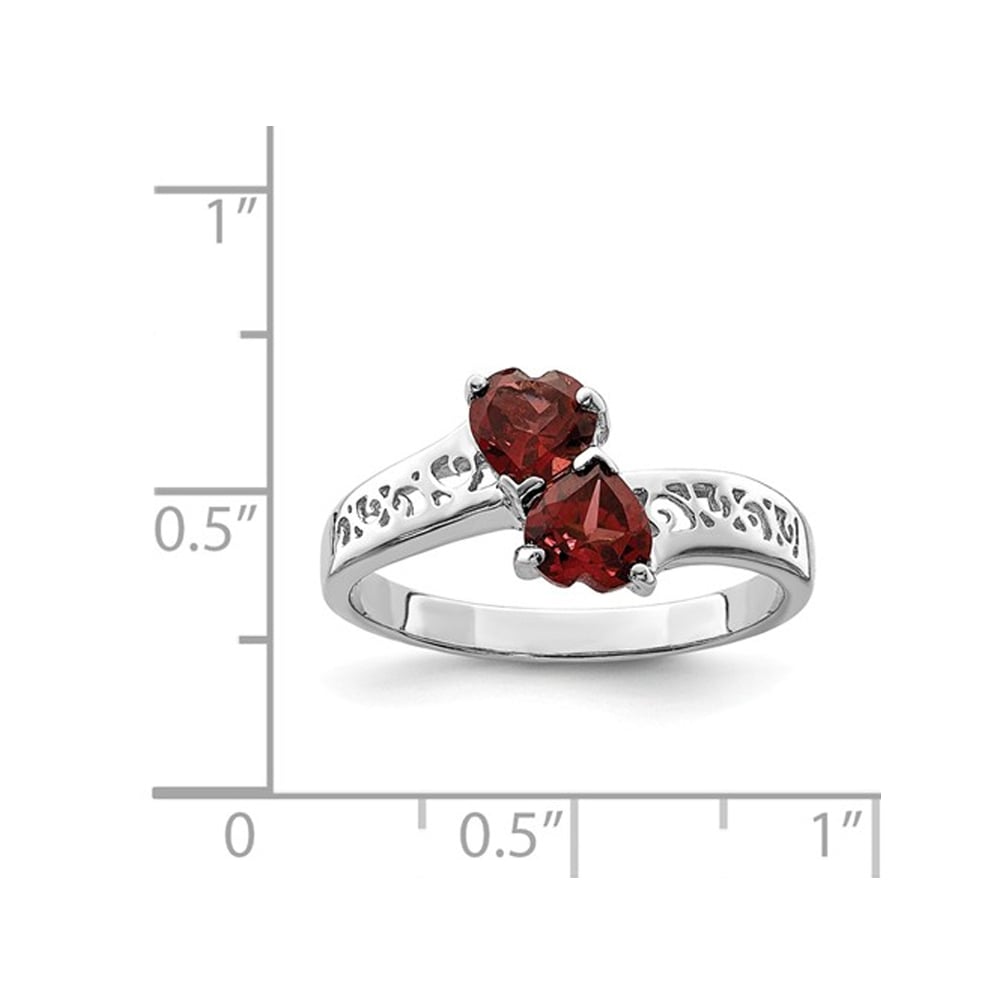 Sterling Silver Double Heart Red Garnet 1.00 Carat (ctw) Promise Ring Image 2