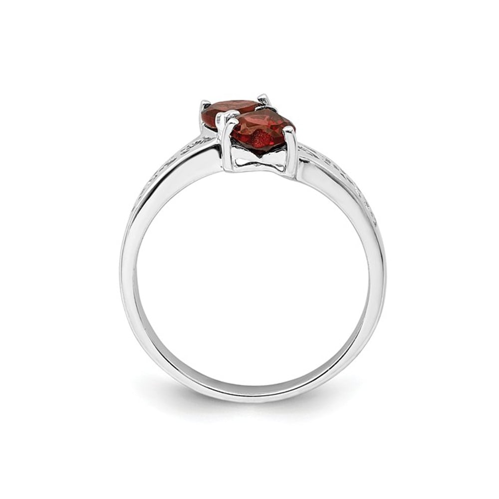 Sterling Silver Double Heart Red Garnet 1.00 Carat (ctw) Promise Ring Image 3