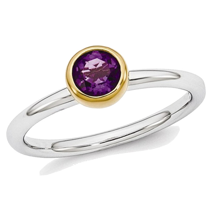 2/5 Carat Amethyst Solitaire Ring (ctw) in Sterling Silver with Gold Plating Image 1