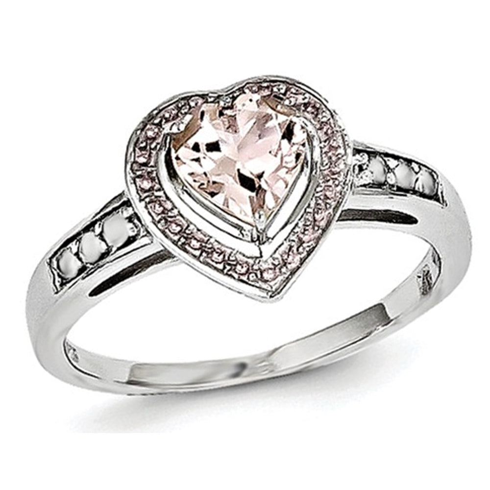 4/5 Carat (ctw) Morganite Heart Ring in Rhodium Plated Sterling Silver Image 4