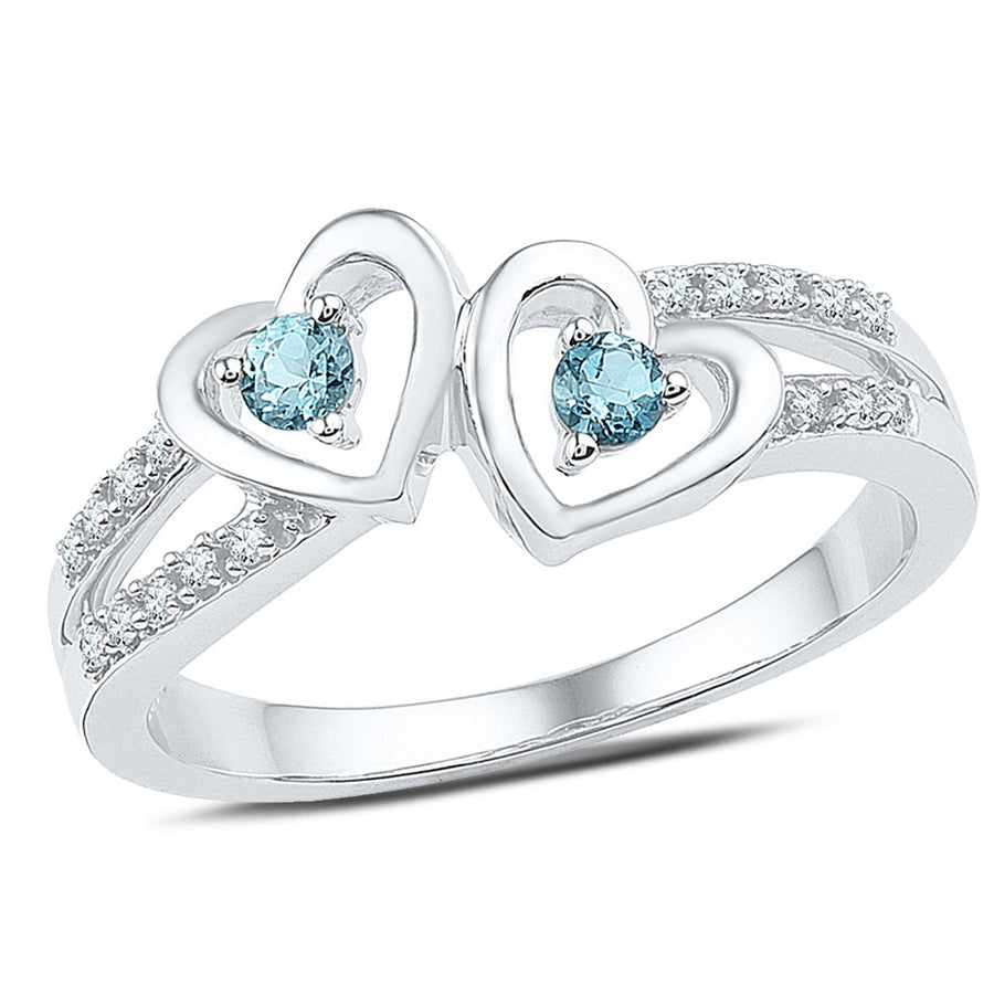 Twin Heart Created Aquamarine Promise Ring 1/8 Carat  in Sterling Silver Image 1