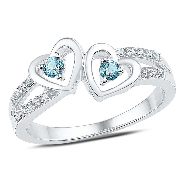 Twin Heart Created Aquamarine Promise Ring 1/8 Carat in Sterling Silver Image 1