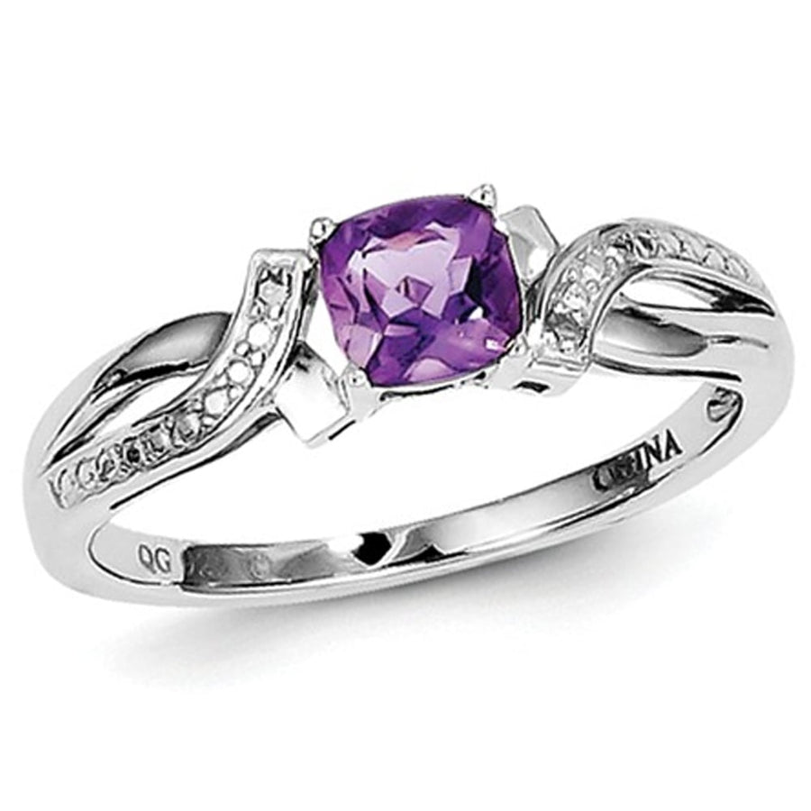 Ladies Solitaire Rhodium Plated Sterling Silver Amethyst Ring 1/2 Carat (ctw) Image 1