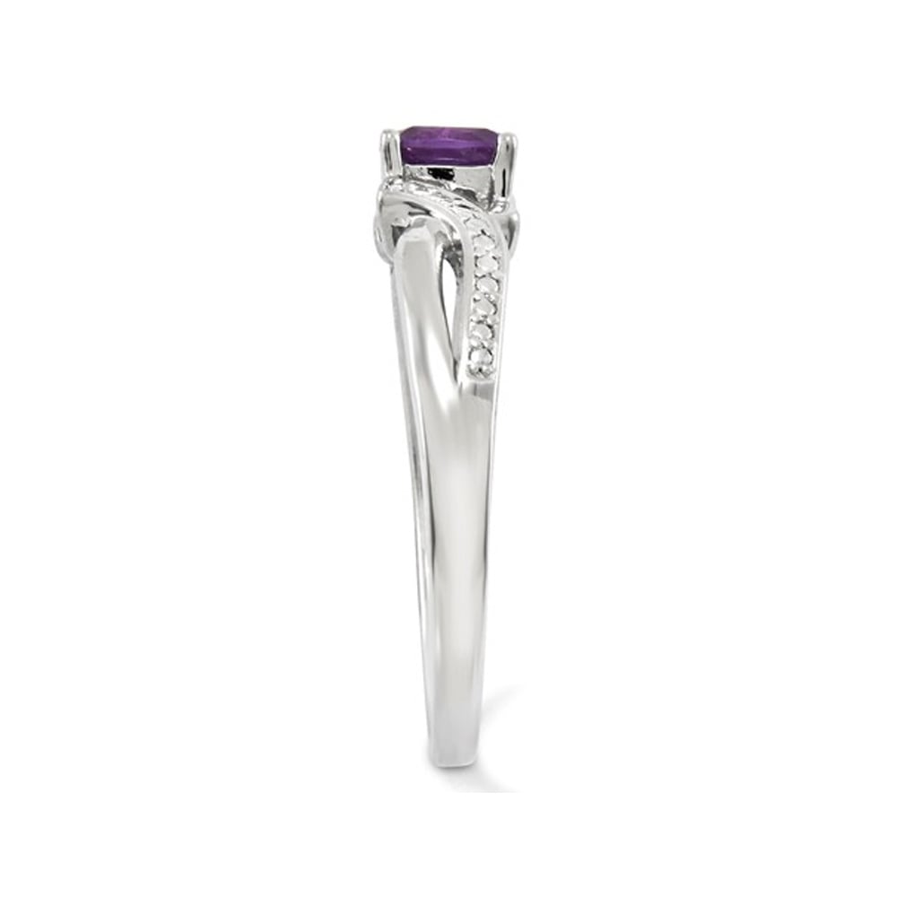 Ladies Solitaire Rhodium Plated Sterling Silver Amethyst Ring 1/2 Carat (ctw) Image 2