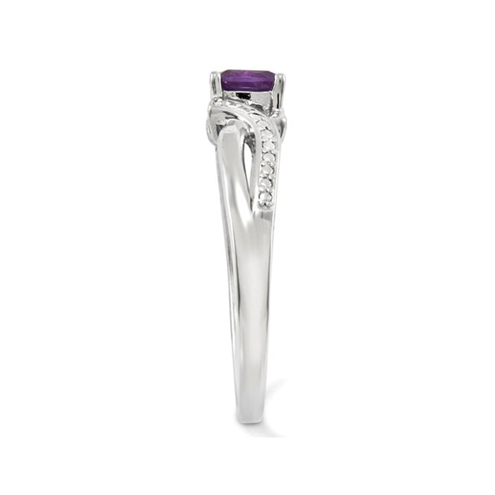 Ladies Solitaire Rhodium Plated Sterling Silver Amethyst Ring 1/2 Carat (ctw) Image 2