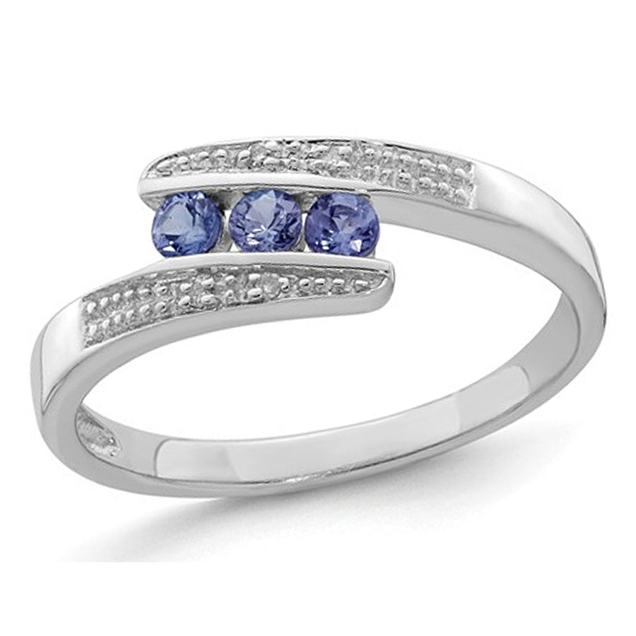 1/5 Carat (ctw) Three Stone Tanzanite Ring Band in Sterling Silver Image 1