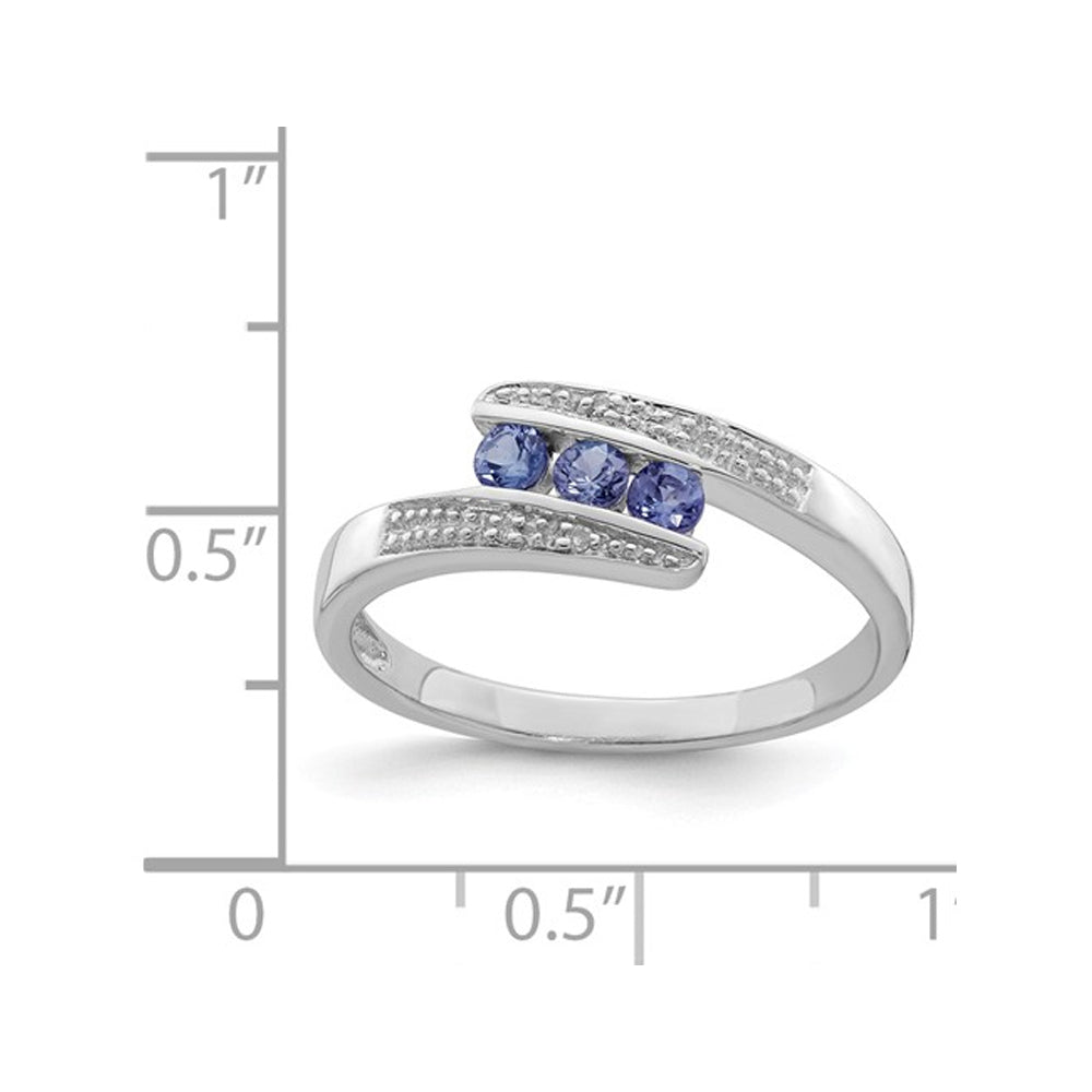 1/5 Carat (ctw) Three Stone Tanzanite Ring Band in Sterling Silver Image 2