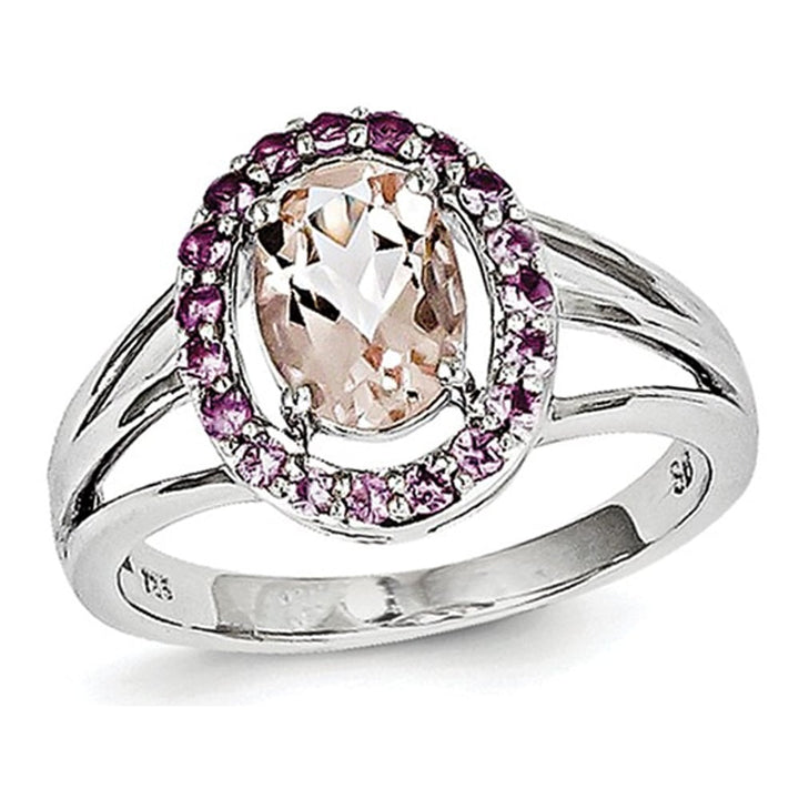 1.00 Carat (ctw) Morganite and Synthetic Pink Sapphires Ring in Sterling Silver Image 1