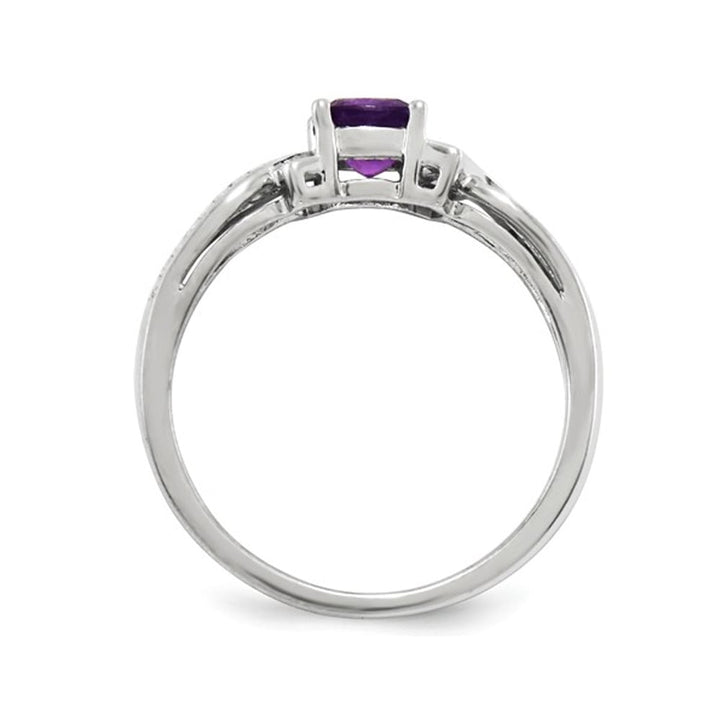 Ladies Solitaire Rhodium Plated Sterling Silver Amethyst Ring 1/2 Carat (ctw) Image 3