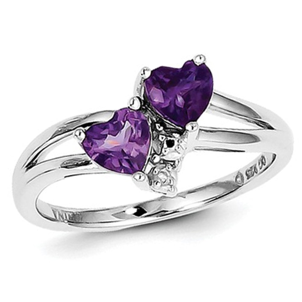 4/5 Carat (ctw) Amethyst Double Heart Ring in Sterling Silver Image 4