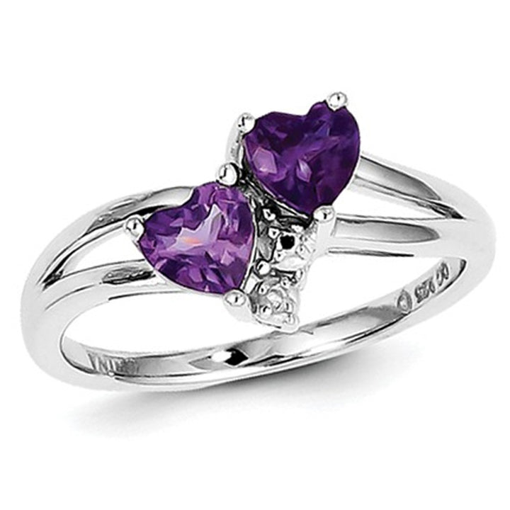 4/5 Carat (ctw) Amethyst Double Heart Ring in Sterling Silver Image 4