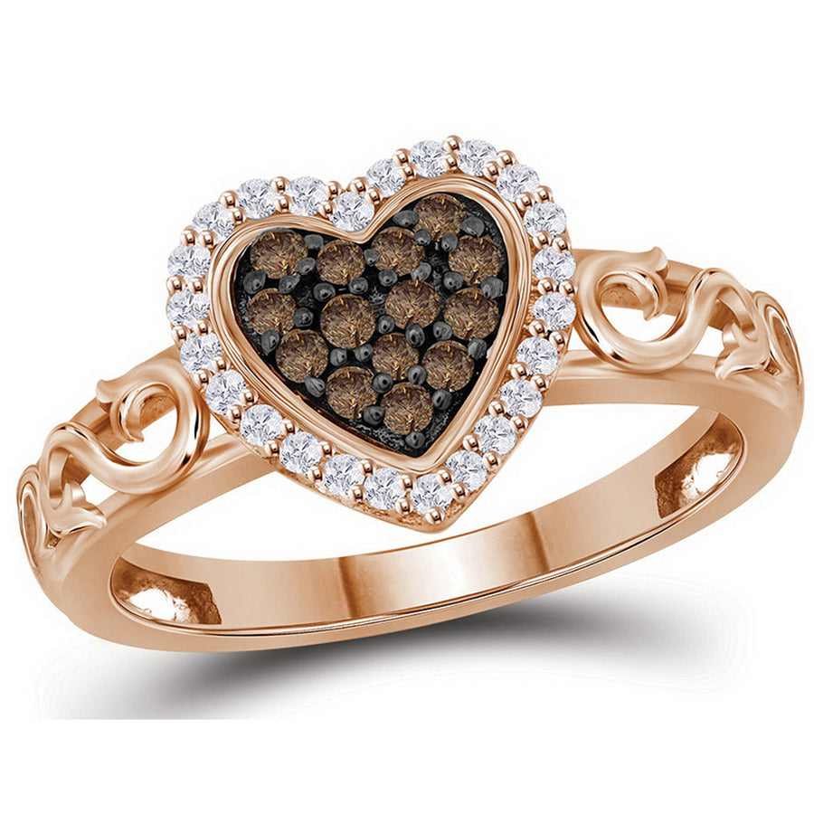 10K Rose Pink Gold Heart Ring with Champagne and White Diamonds 1/4 Carat (ctw) Image 1
