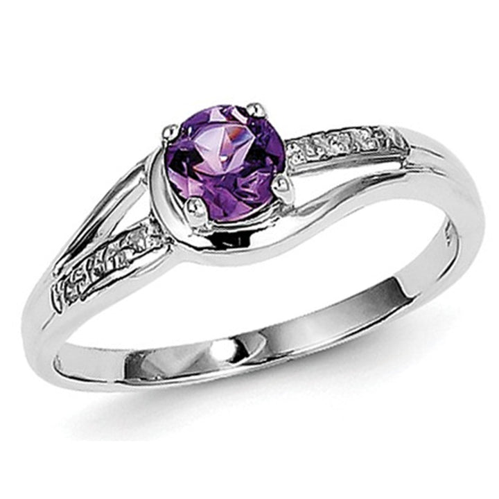 1/3 Carat (ctw) Amethyst Ring in Sterling Silver with Diamond Accent Image 1