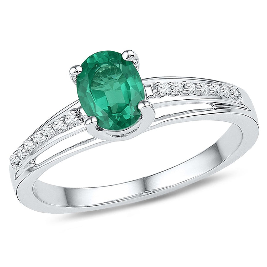 1/2 Carat (ctw) Lab-Created Emerald Ring in Sterling Silver with Diamonds 1/12 Carat (ctw) Image 1