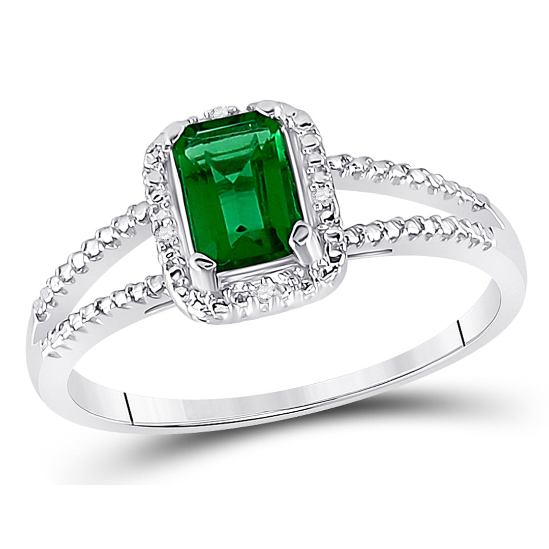 1.50 Carat (ctw) Lab-Created Emerald Ring in Sterling Silver Image 1