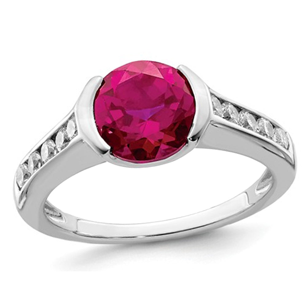 Lab Created Bezel Set Solitaire Ruby Ring in Sterling Silver Image 1