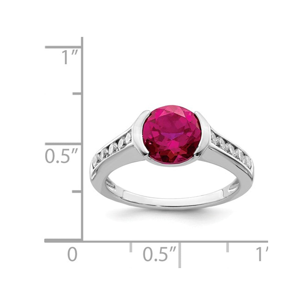 Lab Created Bezel Set Solitaire Ruby Ring in Sterling Silver Image 2