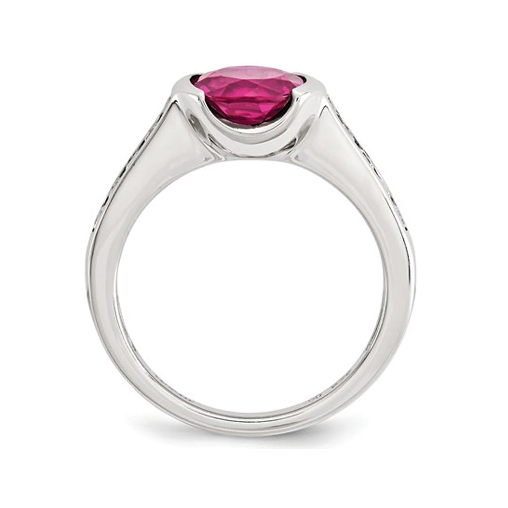 Lab Created Bezel Set Solitaire Ruby Ring in Sterling Silver Image 3